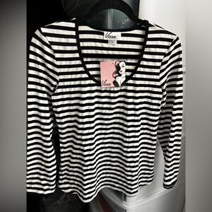 NWT Vixen by Micheline Pitt Black and White Striped Top Large